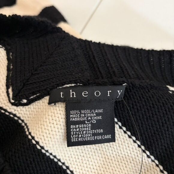 Theory Sweater Women's Large 100% Wool Striped V-Neck Long Sleeve Casual NWT - Picture 7 of 8